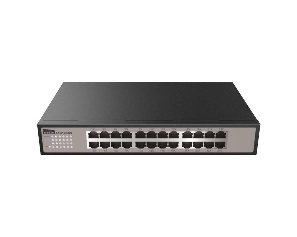 Switch NETIS modelo ST3124GS - 24 Puertos Gigabit Ethernet Switch, montable en rack, No administrable Switch NETIS modelo ST3124GS - 24 Puertos Gigabit Ethernet Switch, montable en rack, No administrable